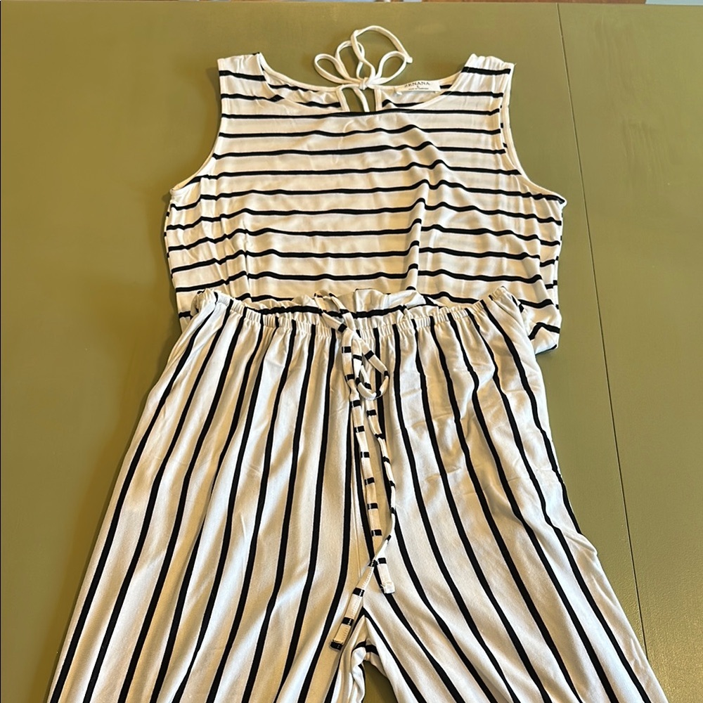 Striped Women’sJumpsuit - Black and White